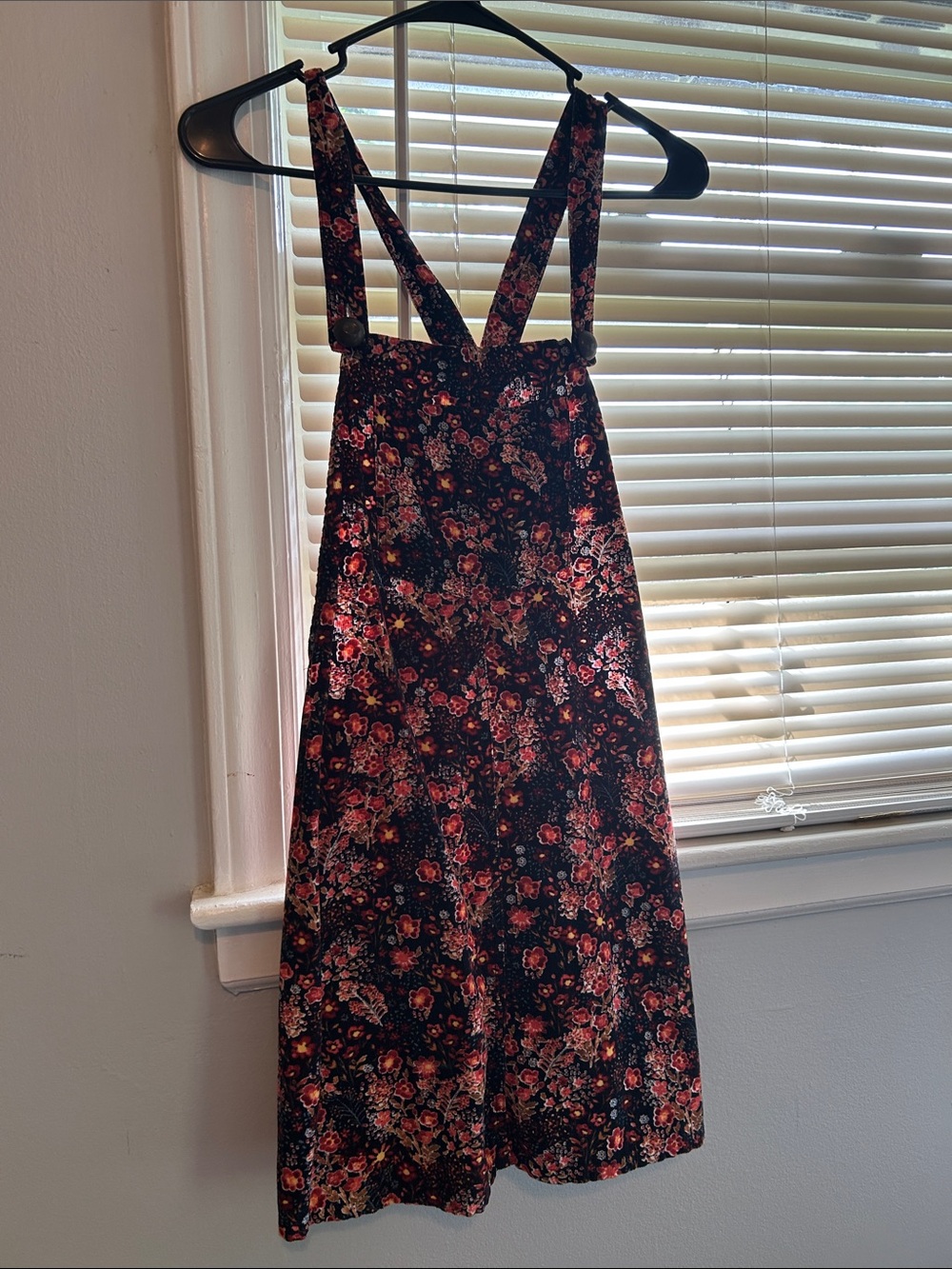 Black Floral Overall Corduroy Dress